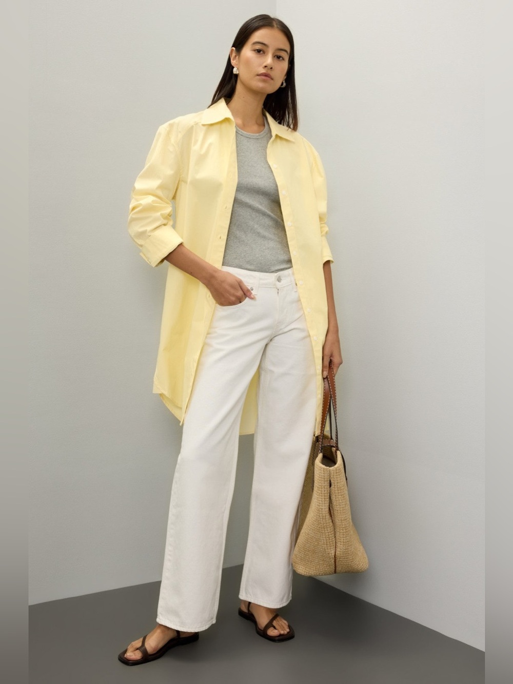 Light Yellow Button-Up Tunic Shirt
